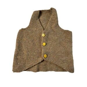 Vtg Handmade Knitted Knit Baby Toddler Brown‎ Sweater Vest Photo Prop 12-18mon??